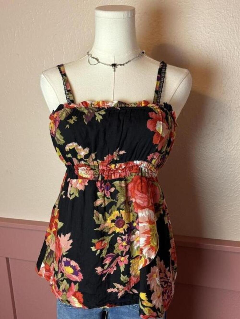 passport early 2000s floral vintage babydoll top sz large cotton coquette y2k